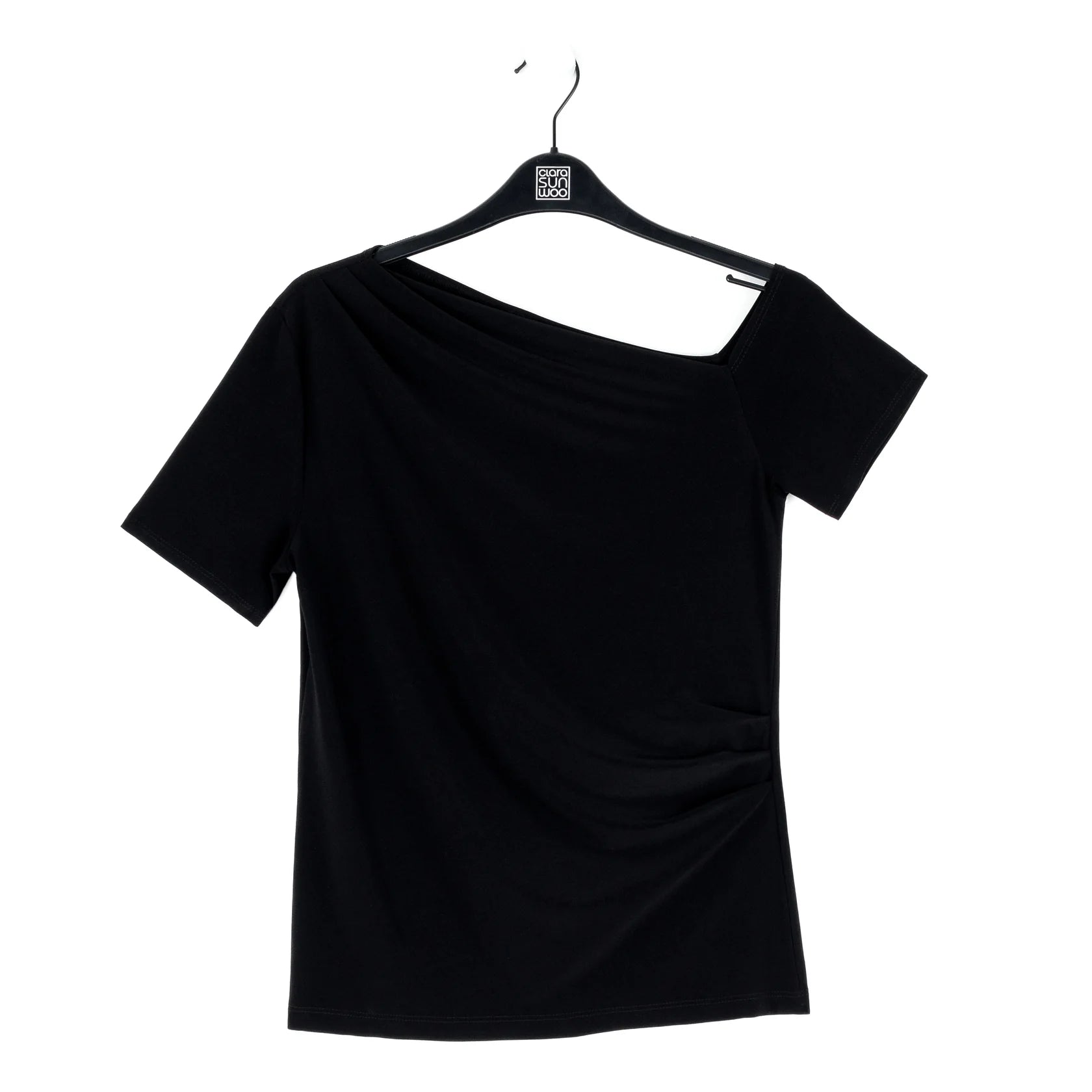 Angular Drape Neck Off Shoulder Top - Black
