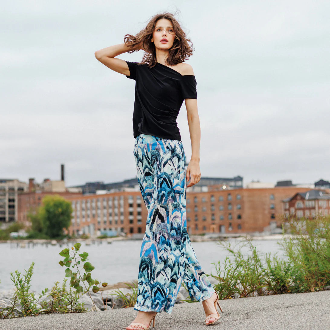 Angular Drape Neck Off Shoulder Top - Black