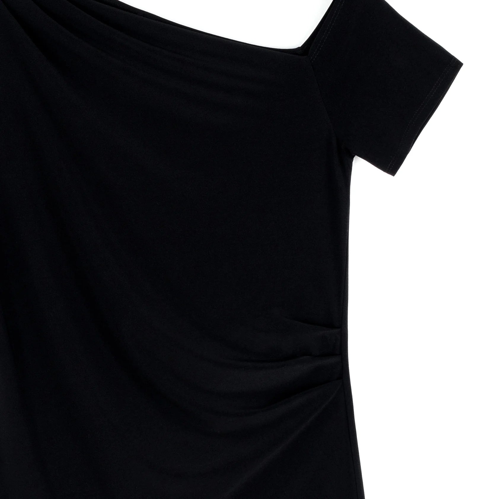 Angular Drape Neck Off Shoulder Top - Black