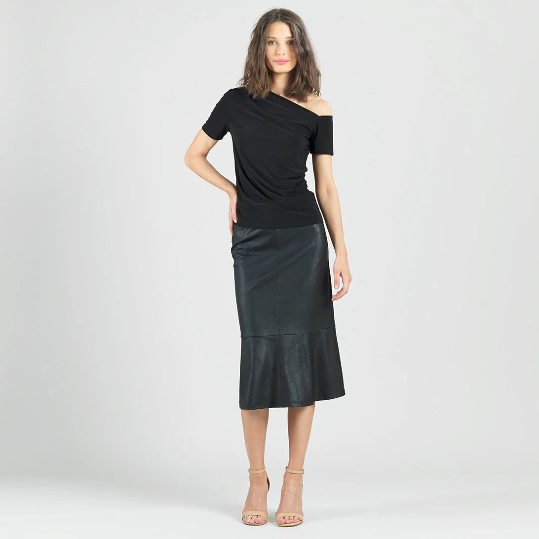 Angular Drape Neck Off Shoulder Top - Black