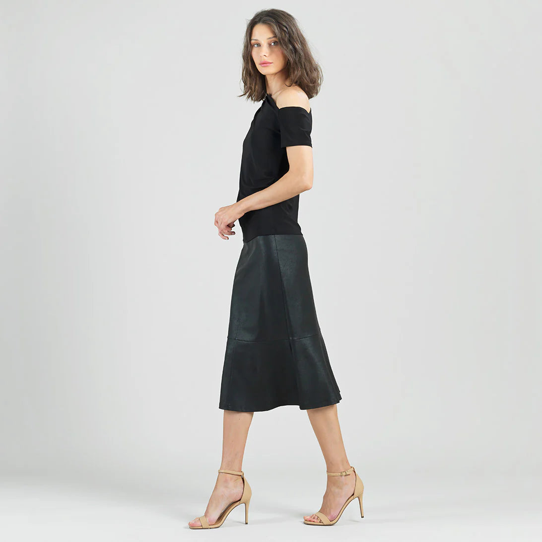 Angular Drape Neck Off Shoulder Top - Black