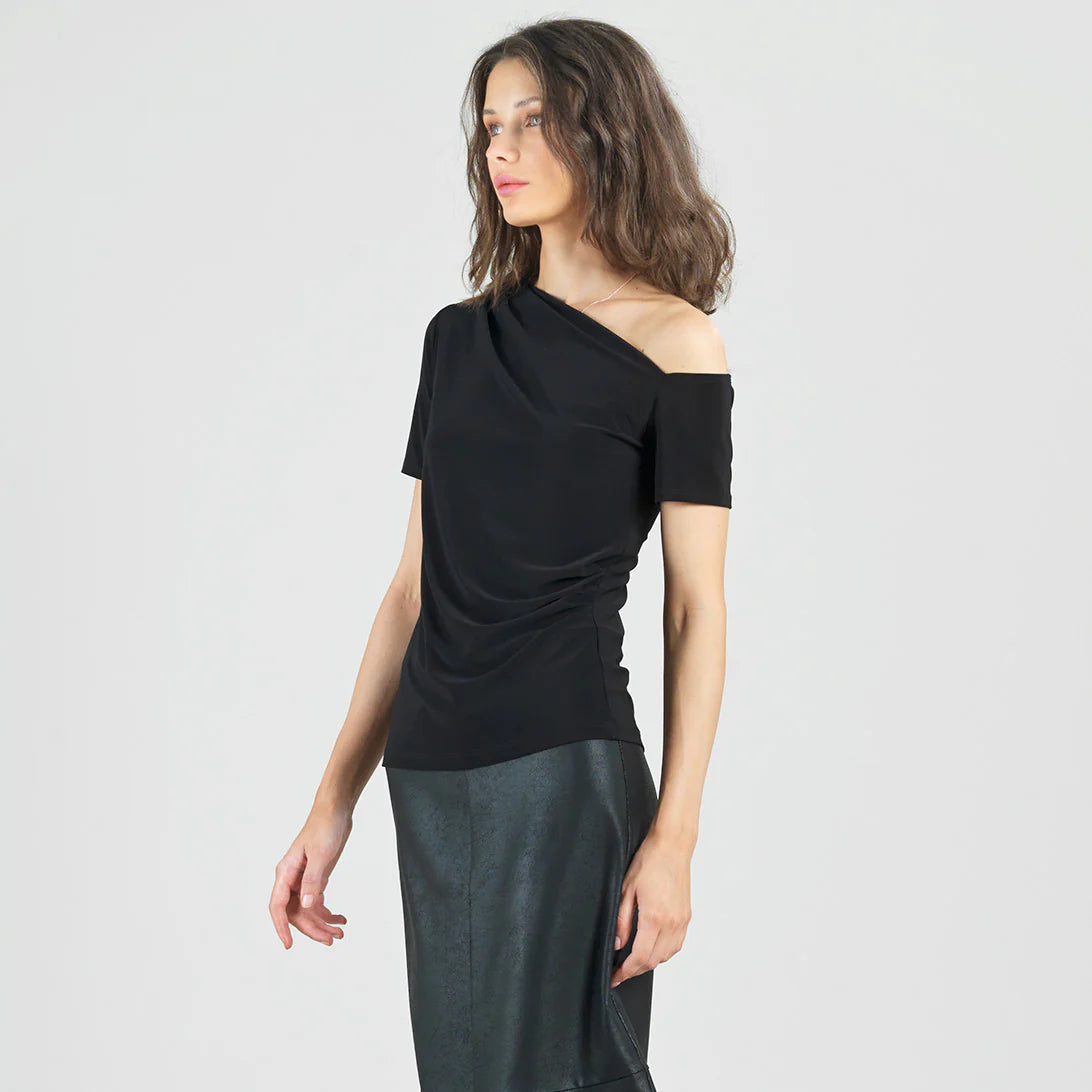 Angular Drape Neck Off Shoulder Top - Black