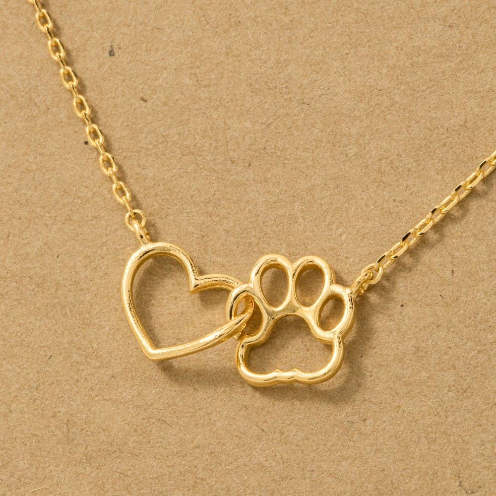 Dog Mom Gold Dipped Dog Paw Heart Cutout Pendant Necklace