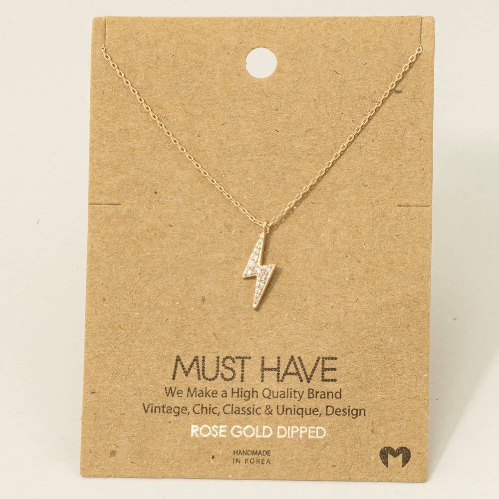 Gold Dipped Pave Lightning Bolt Pendant Necklace