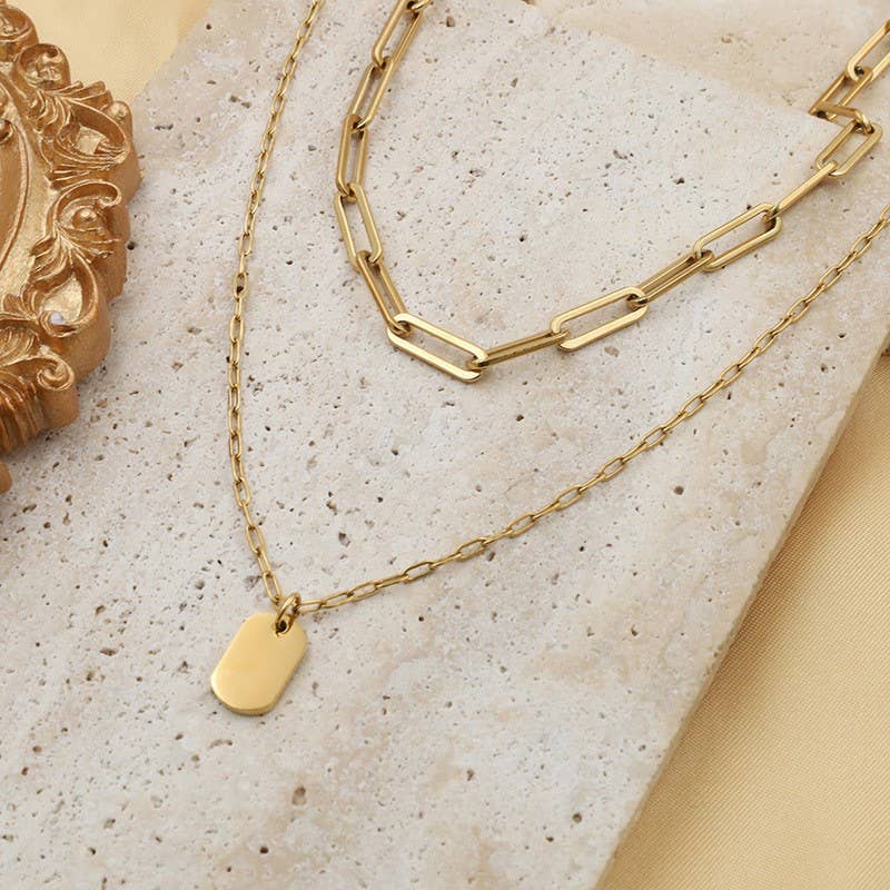 DOUBLE LAYERED PAPERCLIP CHAIN NECKLACE