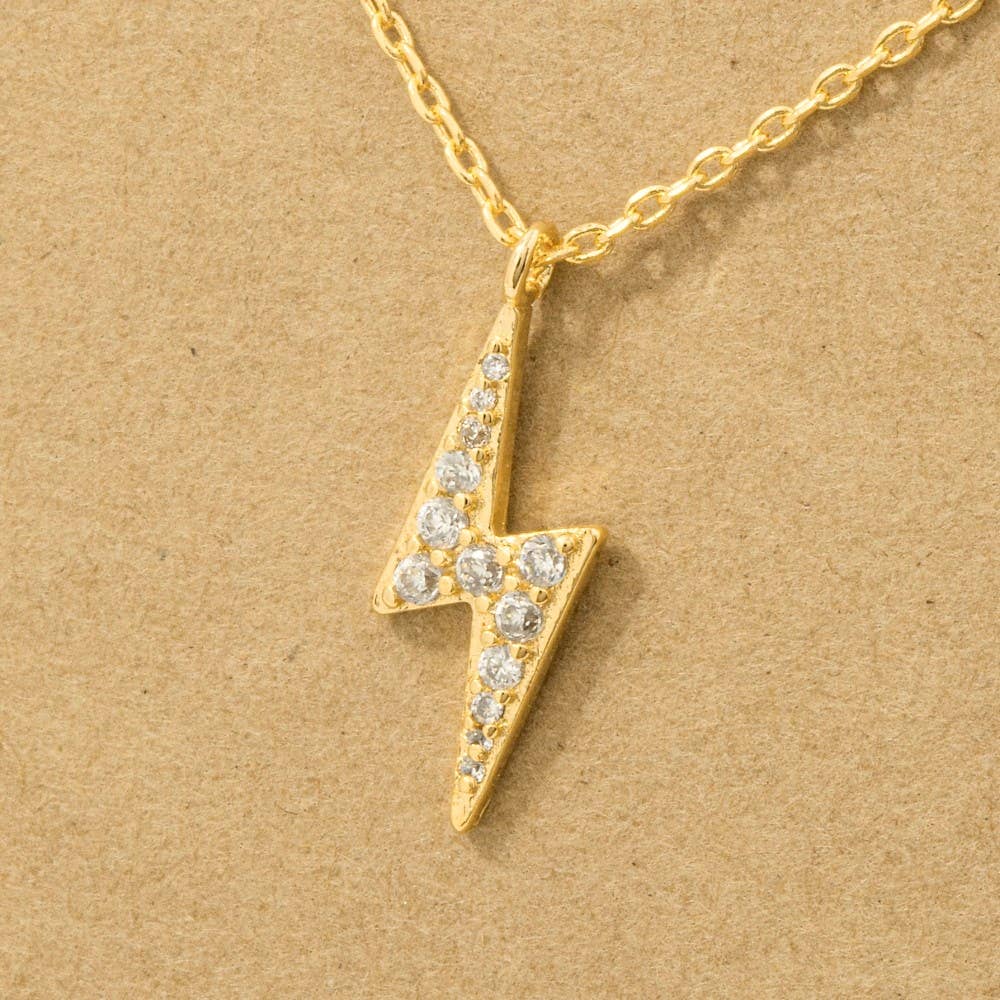 Gold Dipped Pave Lightning Bolt Pendant Necklace