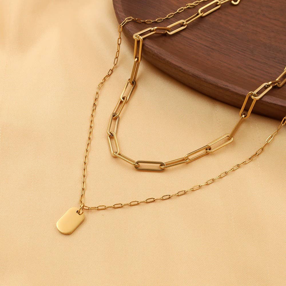 DOUBLE LAYERED PAPERCLIP CHAIN NECKLACE