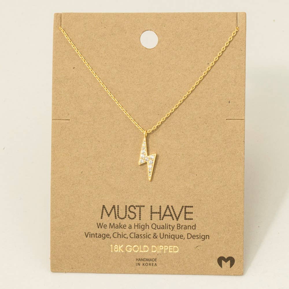Gold Dipped Pave Lightning Bolt Pendant Necklace