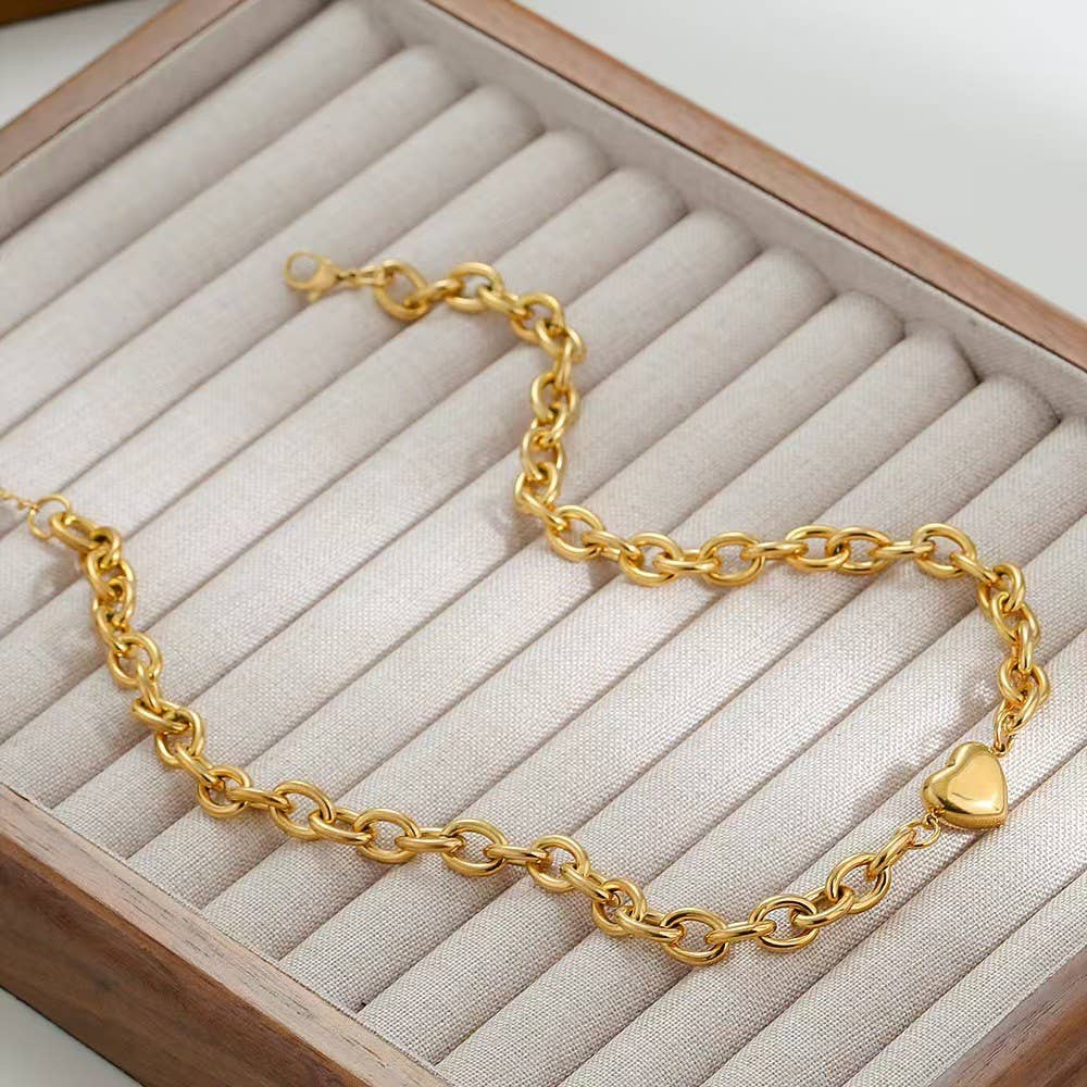 MINI HEART CHAIN LINK LAYERING NECKLACE