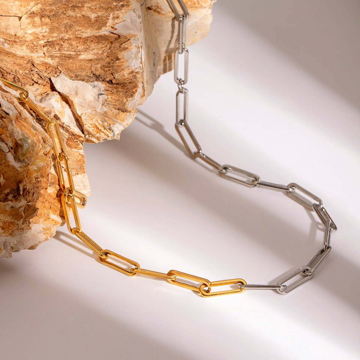Two Tone Silver & Gold Paperclip Chain Necklace