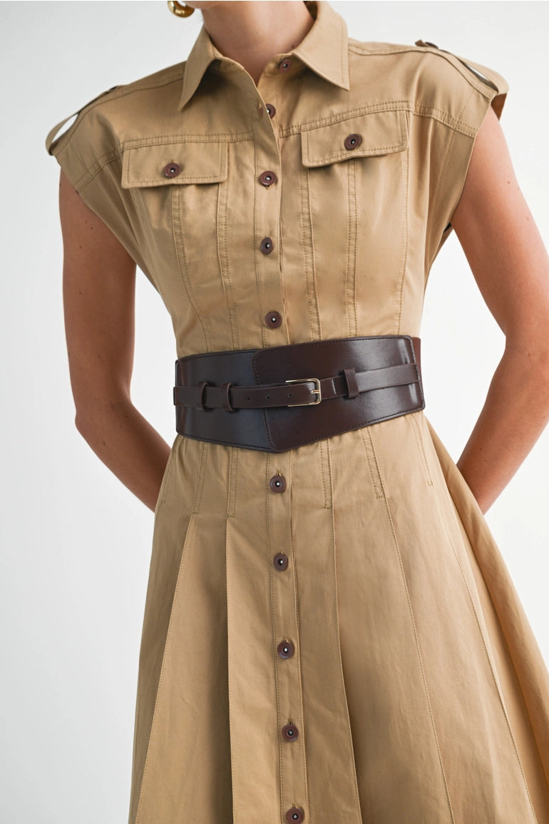 Utilitarian Belted Button-Down Shirt Dress