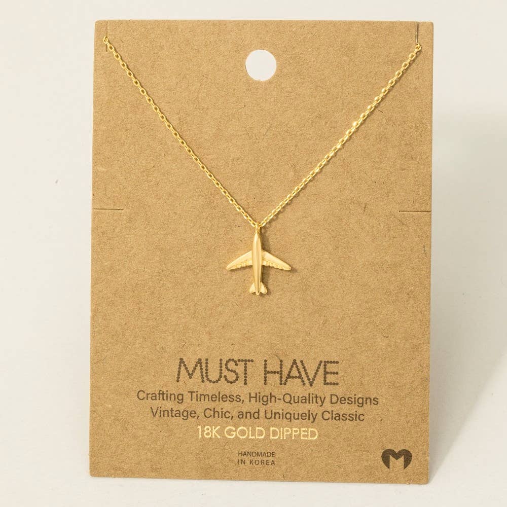 Gold Dipped Airplane Pendant Necklace
