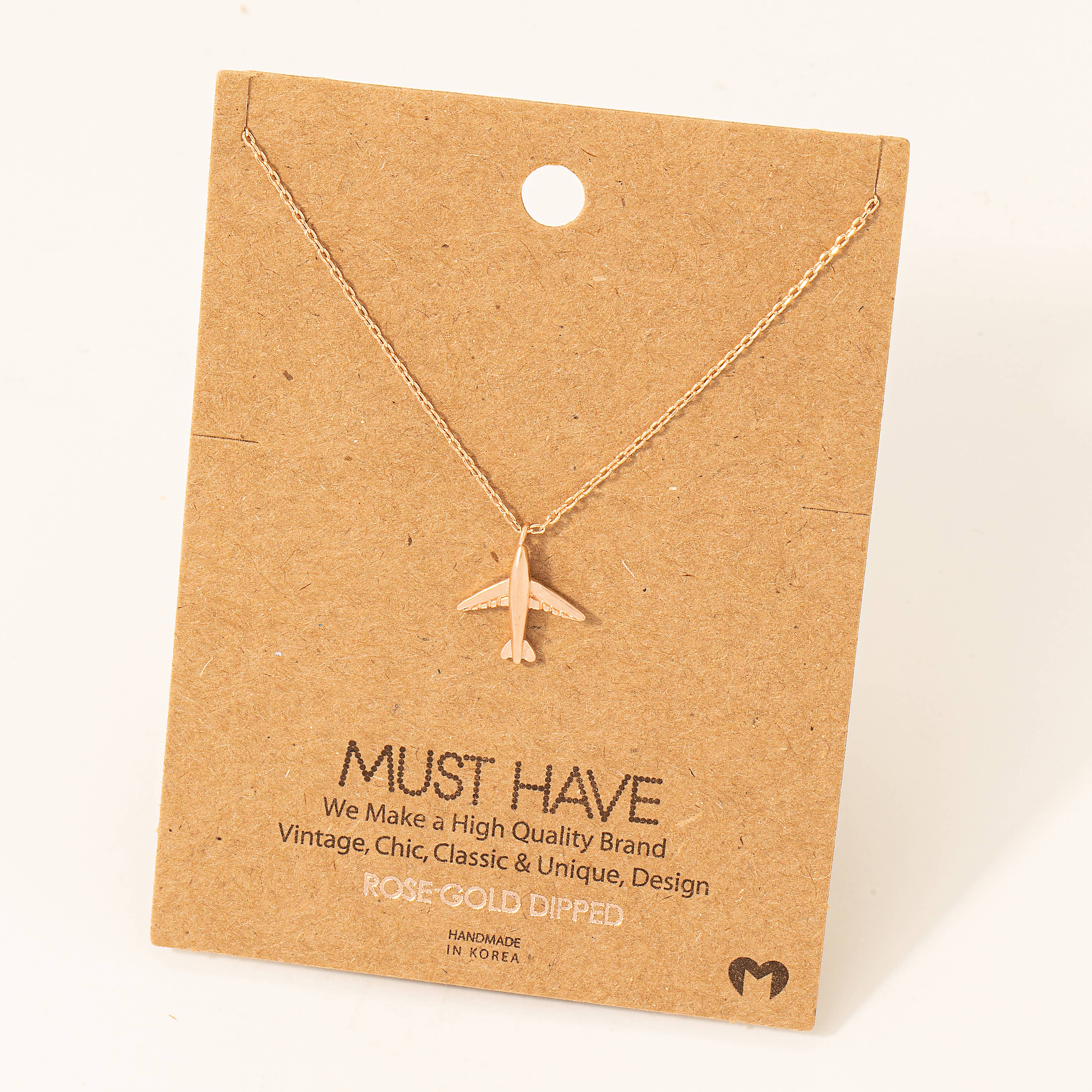 Gold Dipped Airplane Pendant Necklace