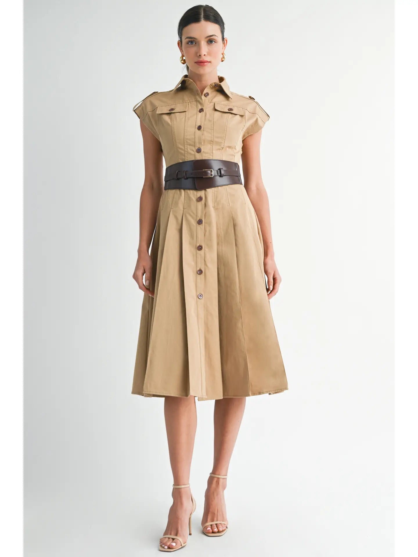 Utilitarian Belted Button-Down Shirt Dress
