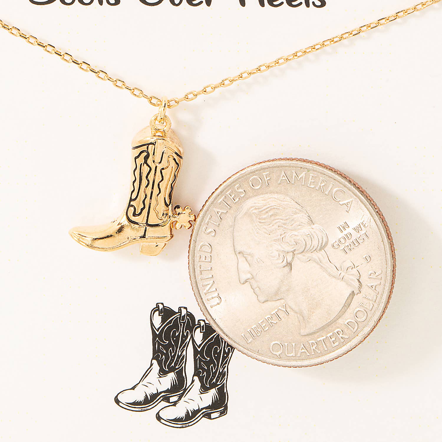 Gold Dipped Western Cowboy Boots Pendant Necklace
