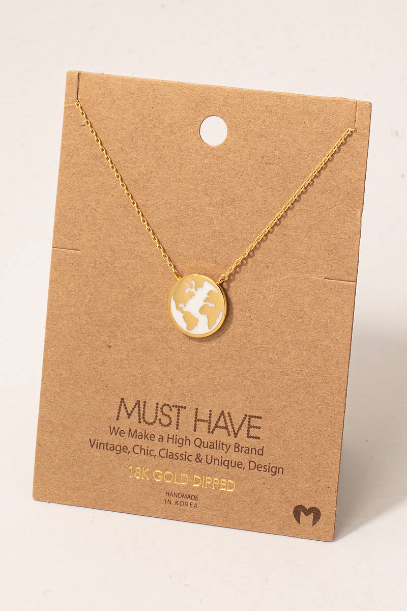 World Map Disc Pendant Necklace