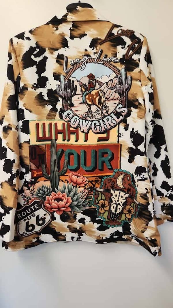 BL66 One Size Route 66 Cowgirl Adventure Print Blazer LOOWIE