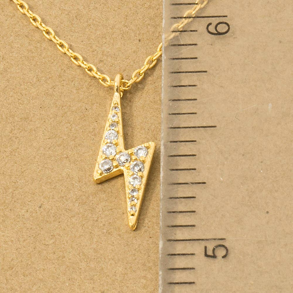 Gold Dipped Pave Lightning Bolt Pendant Necklace