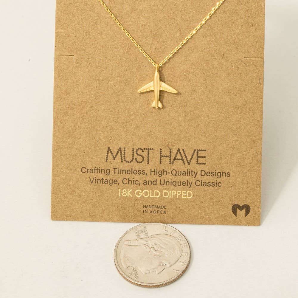 Gold Dipped Airplane Pendant Necklace