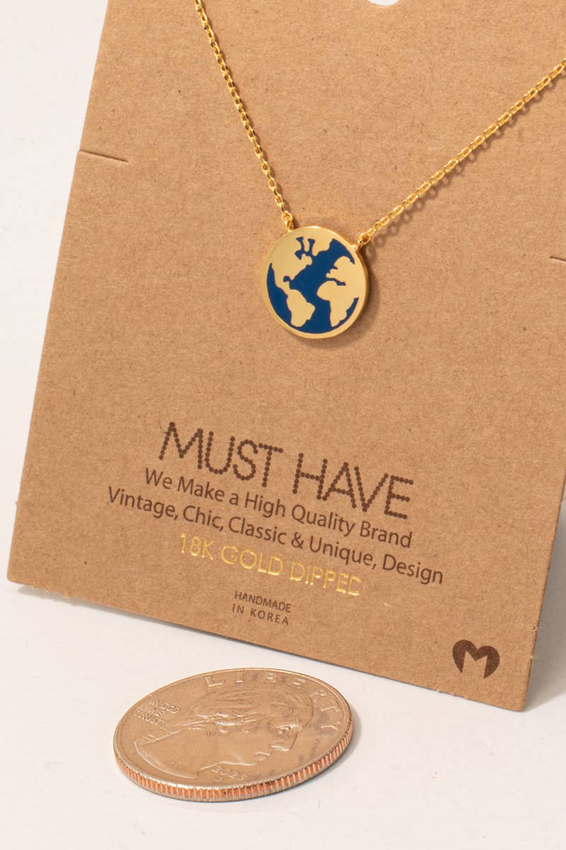 World Map Disc Pendant Necklace