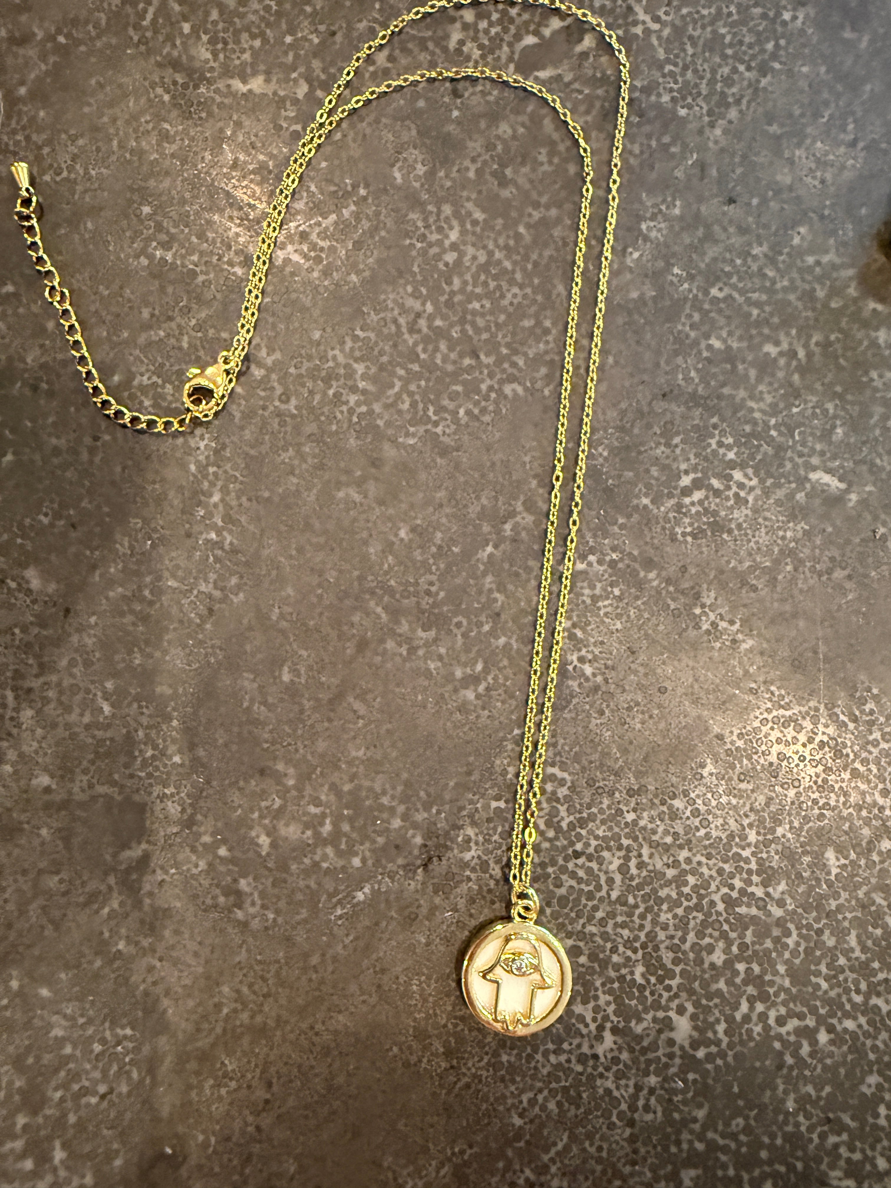 Hamsa Evil Eye Hand Charm Layering Necklace