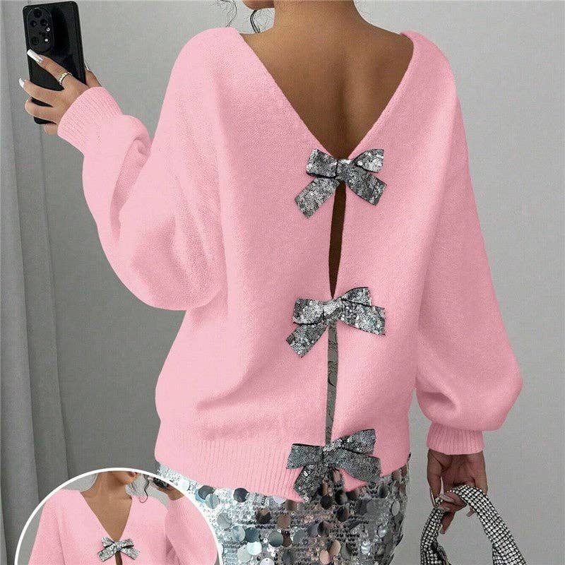 Glitter Bow Deep-V Interchangeable Sweater
