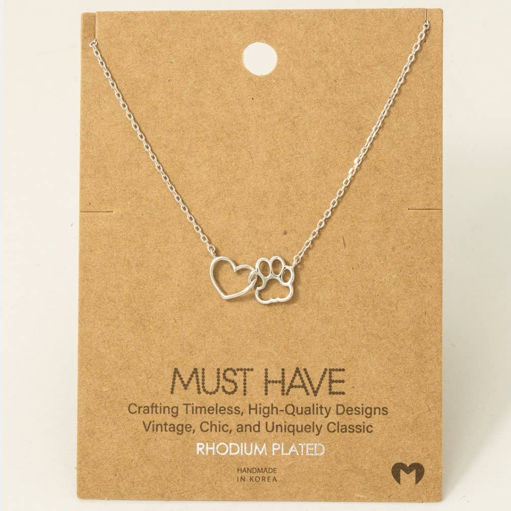 Dog Mom Gold Dipped Dog Paw Heart Cutout Pendant Necklace