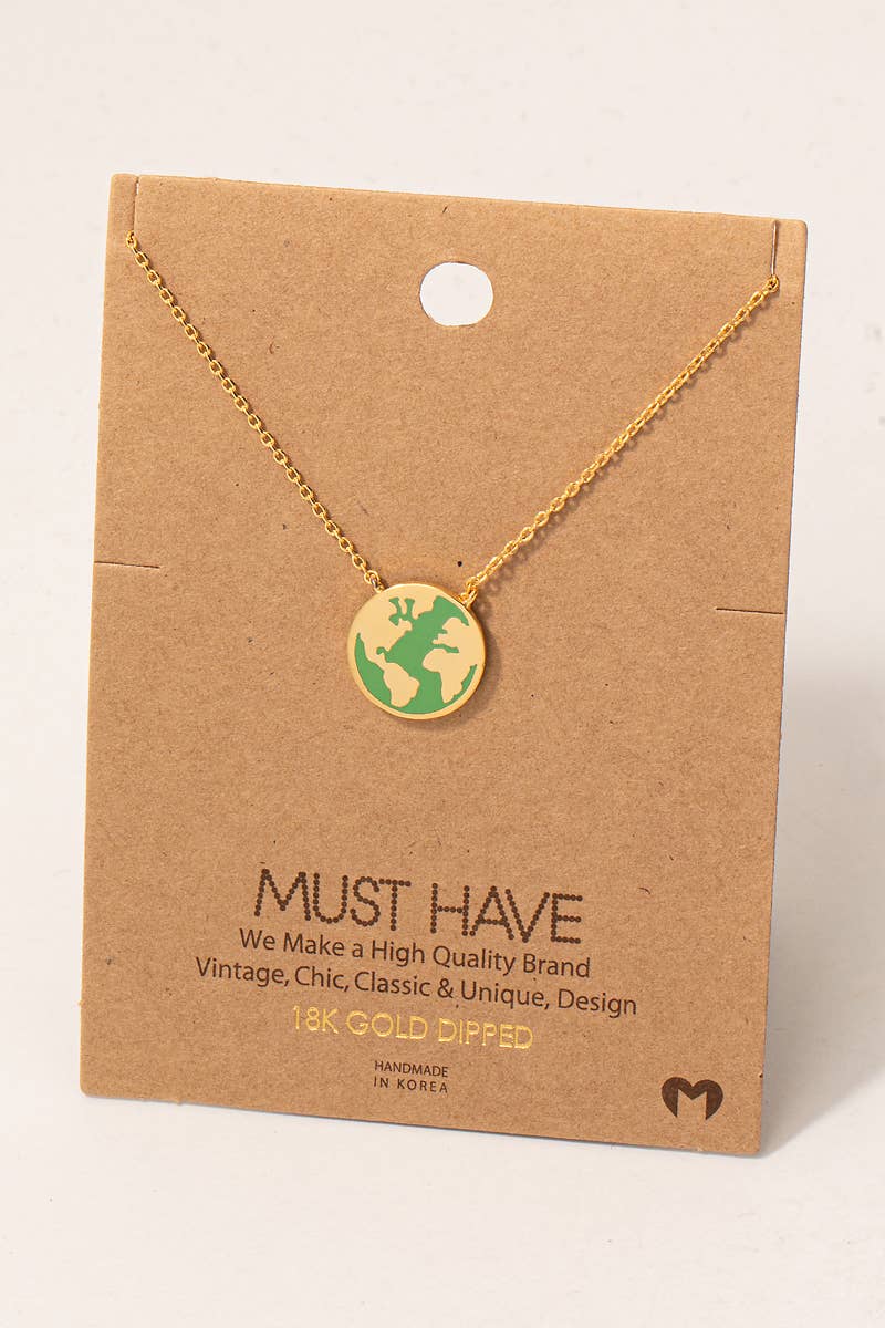 World Map Disc Pendant Necklace