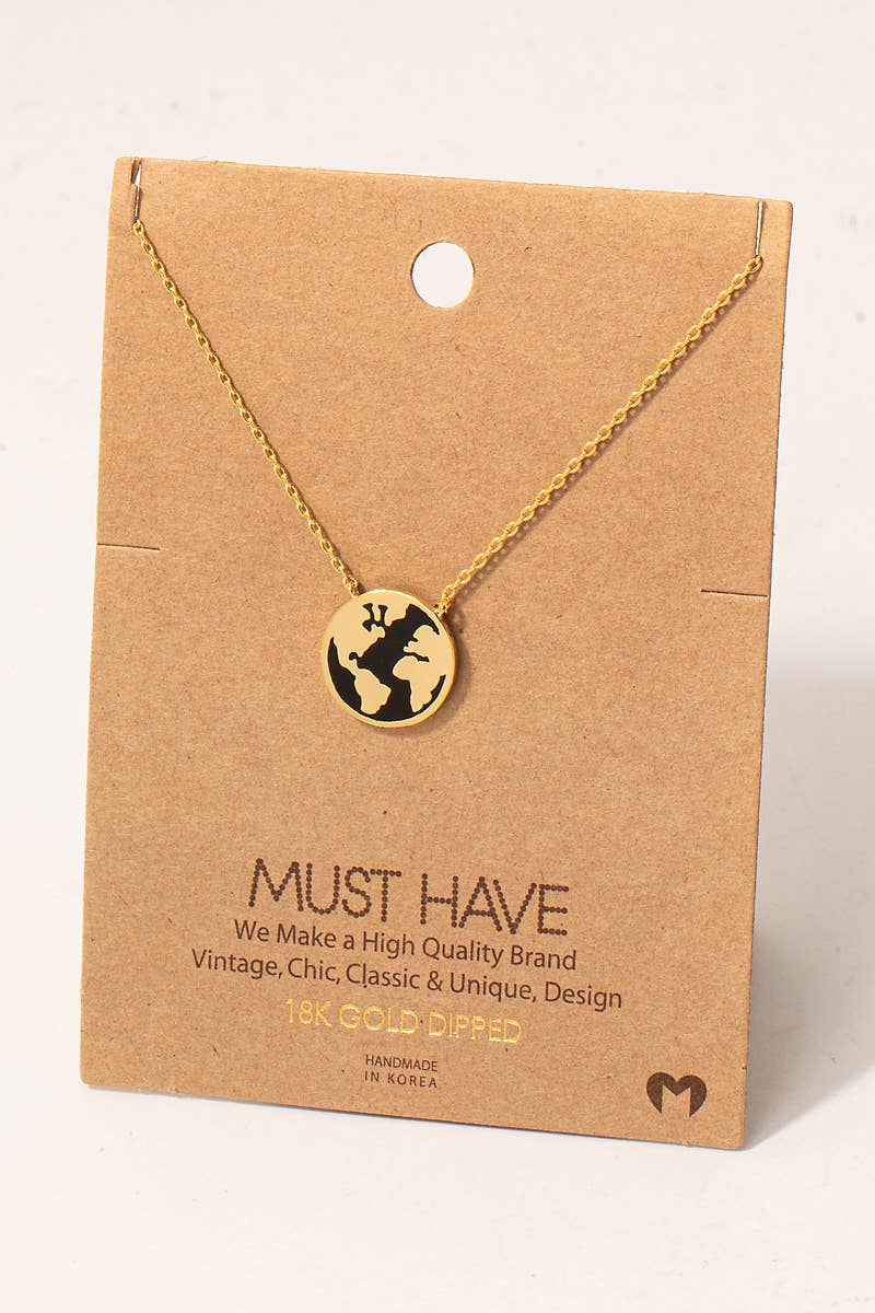 World Map Disc Pendant Necklace
