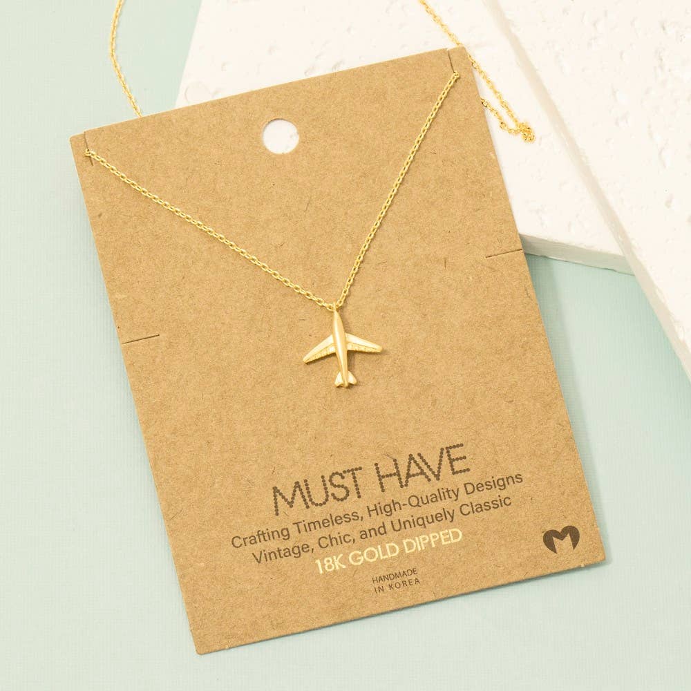 Gold Dipped Airplane Pendant Necklace