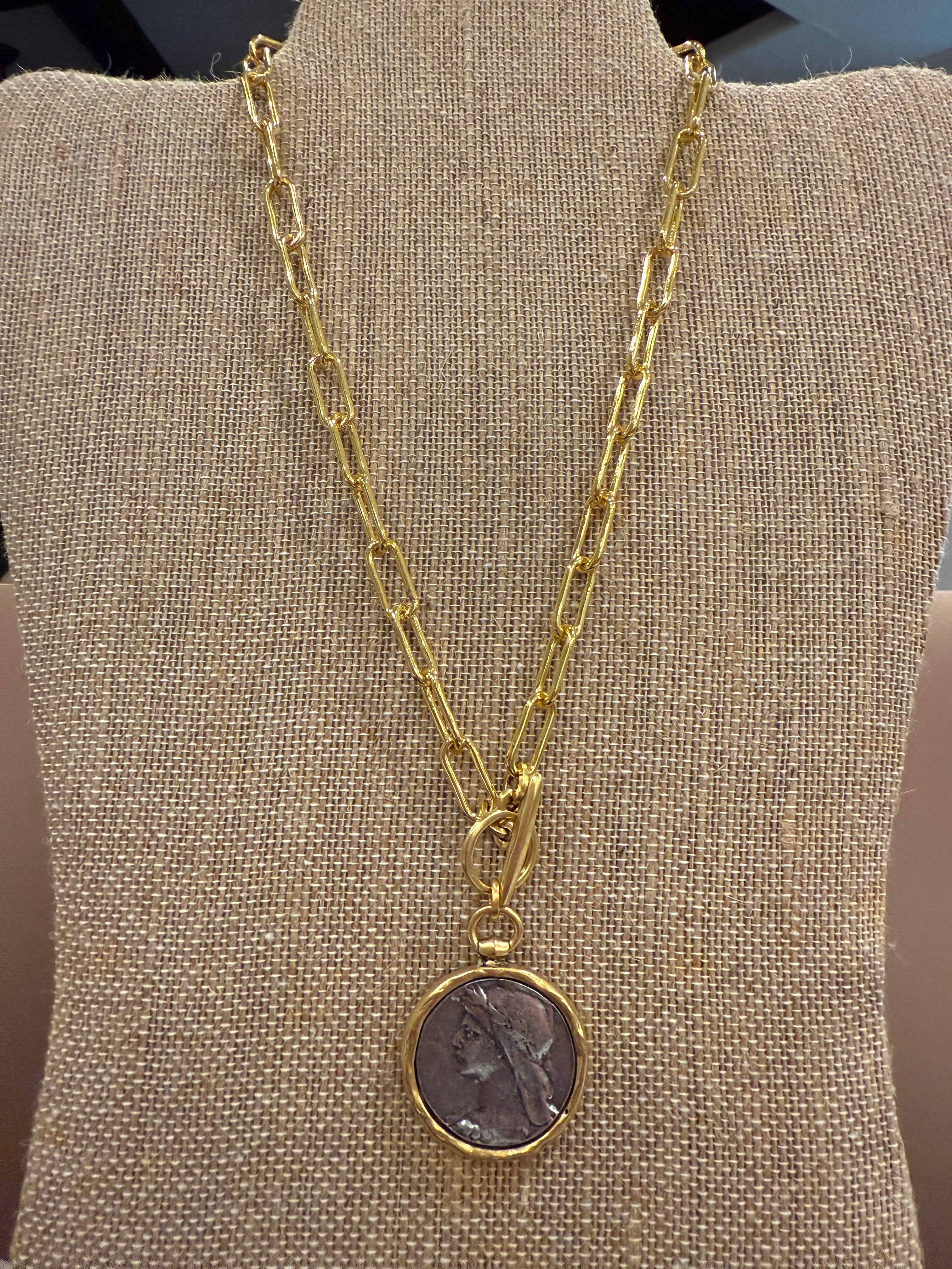 Silver & Gold Vintage Coin Medallion Necklace