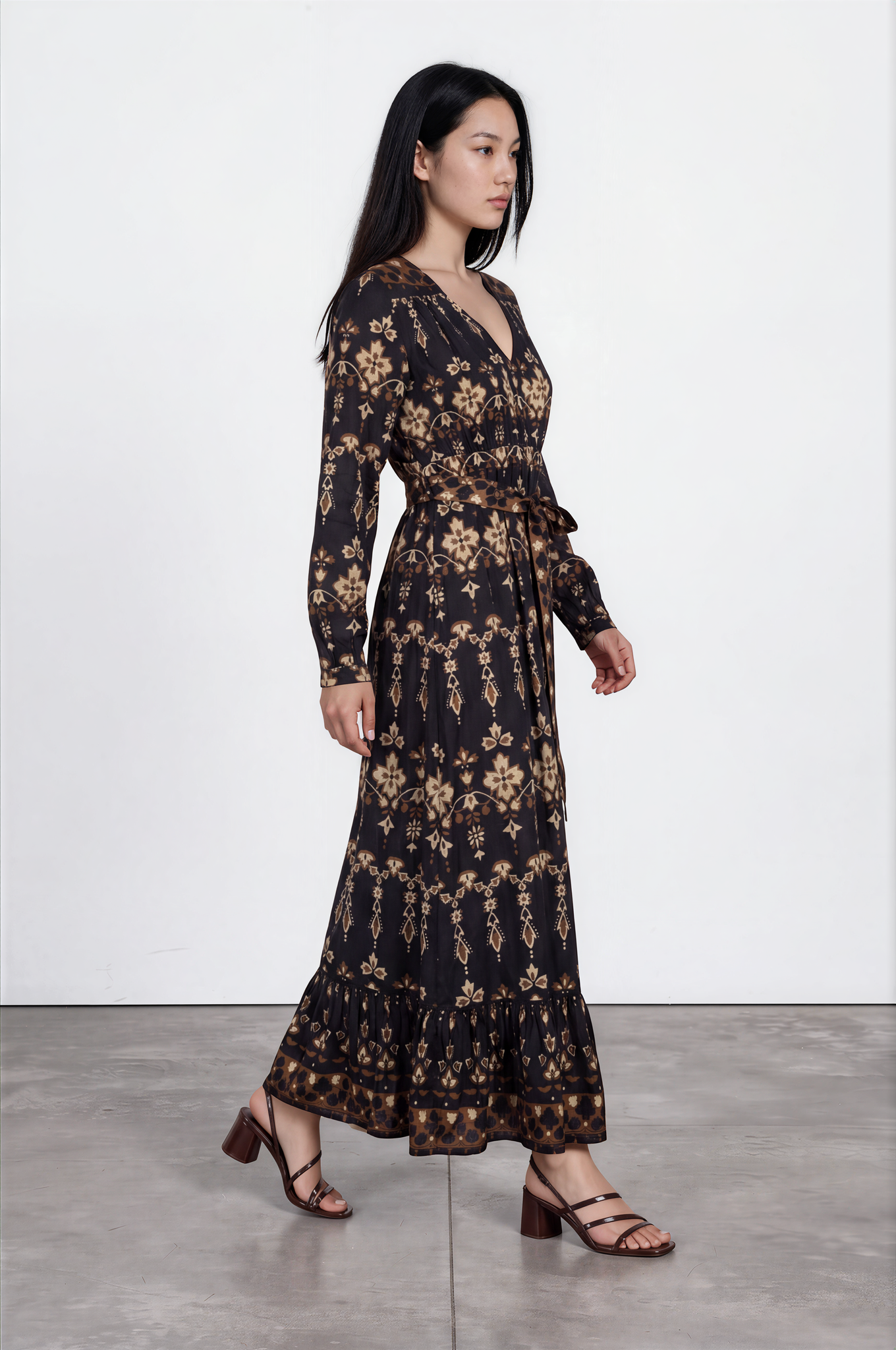 Black & Gold Batik Print Cotton Maxi Dress