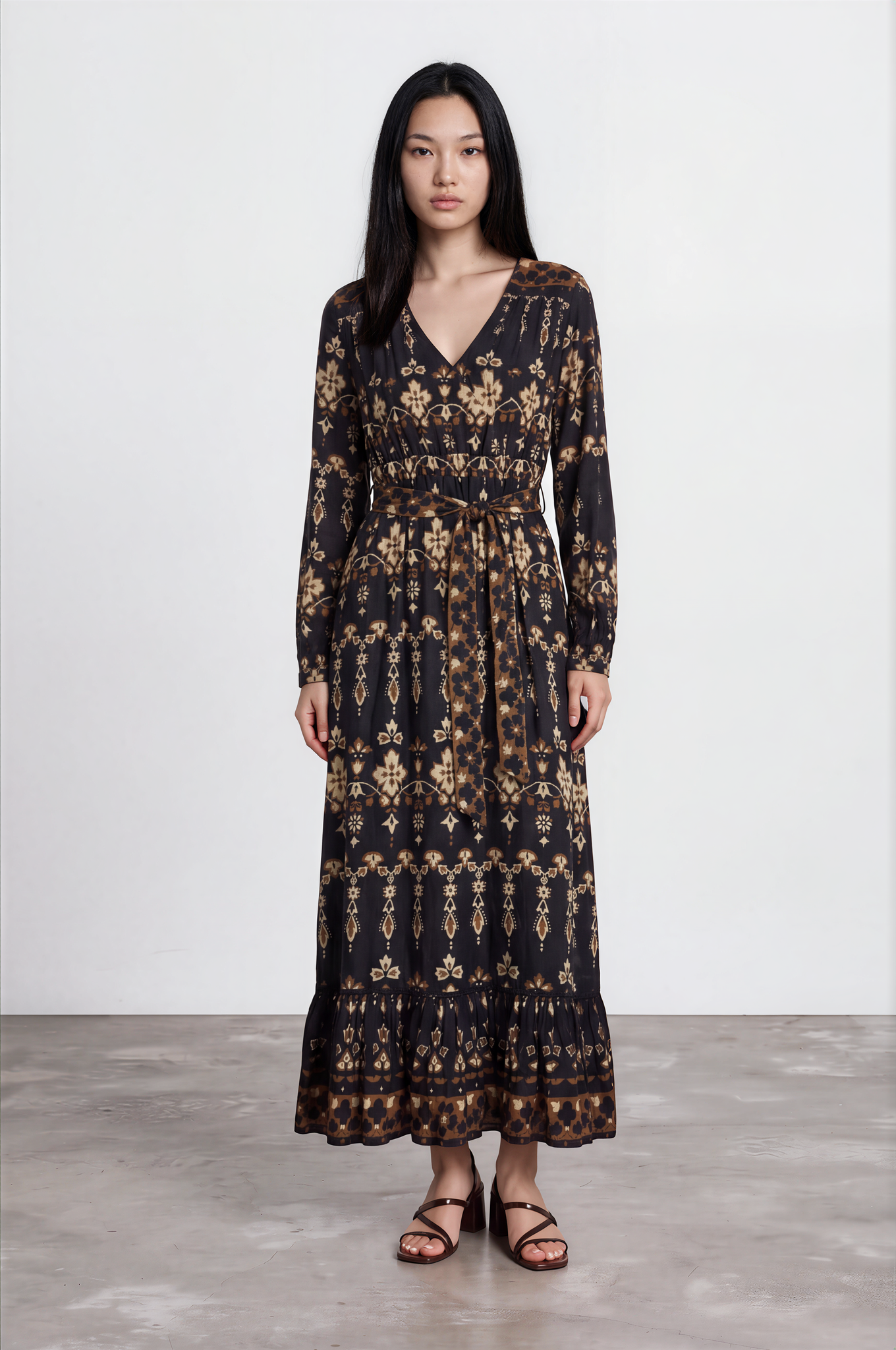 Black & Gold Batik Print Cotton Maxi Dress