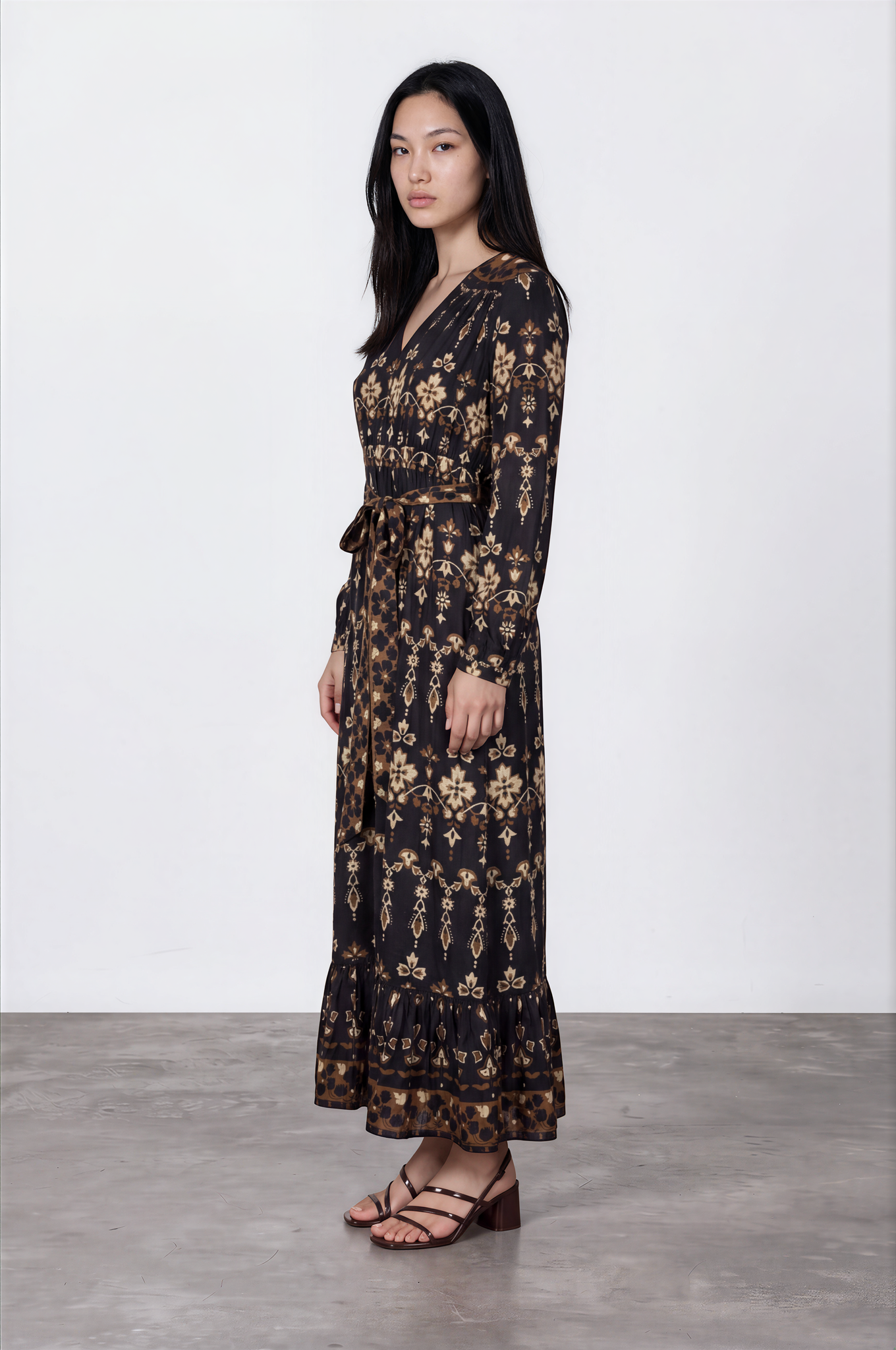 Black & Gold Batik Print Cotton Maxi Dress