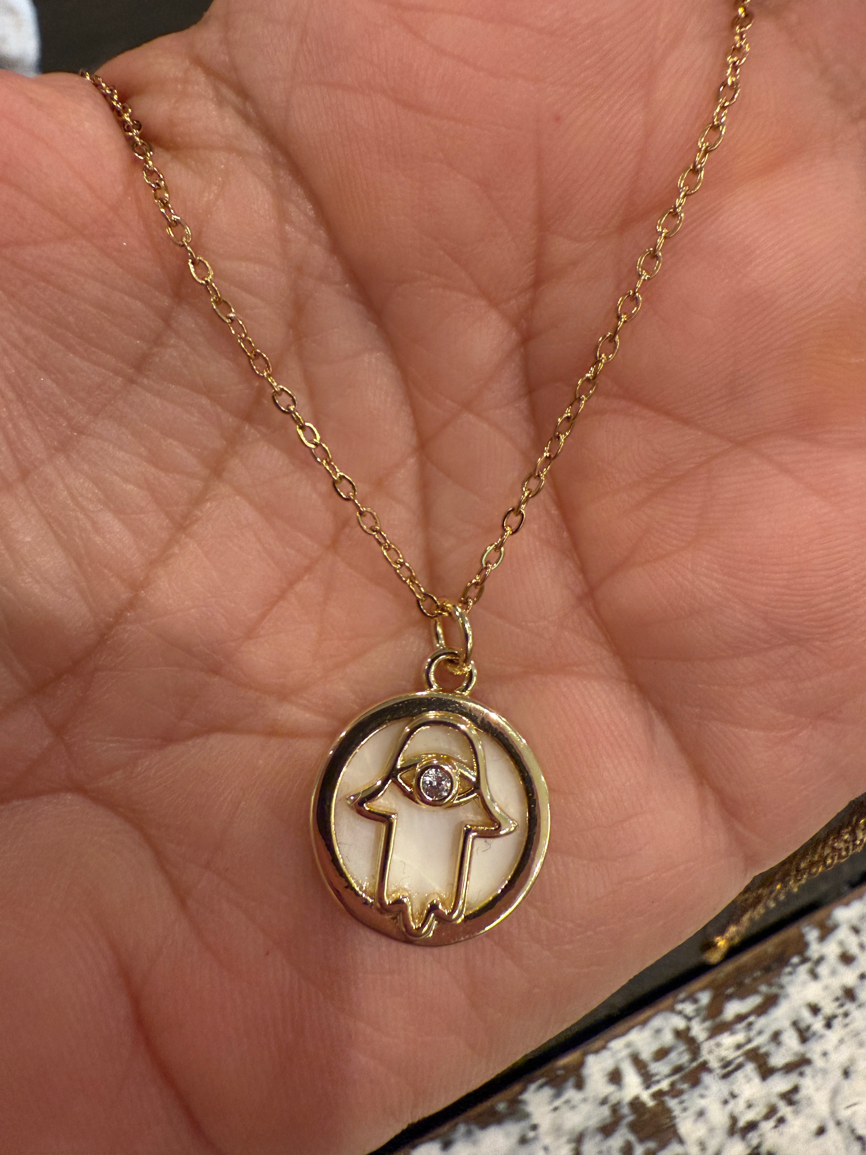 Hamsa Evil Eye Hand Charm Layering Necklace