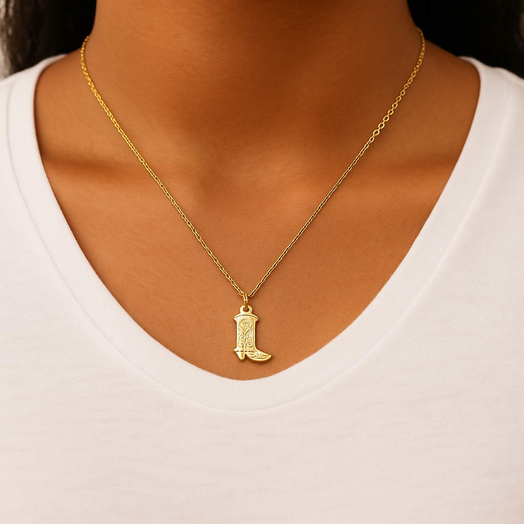 Gold Cowboy Boot Necklace – Western Charm Pendant for Country Lovers