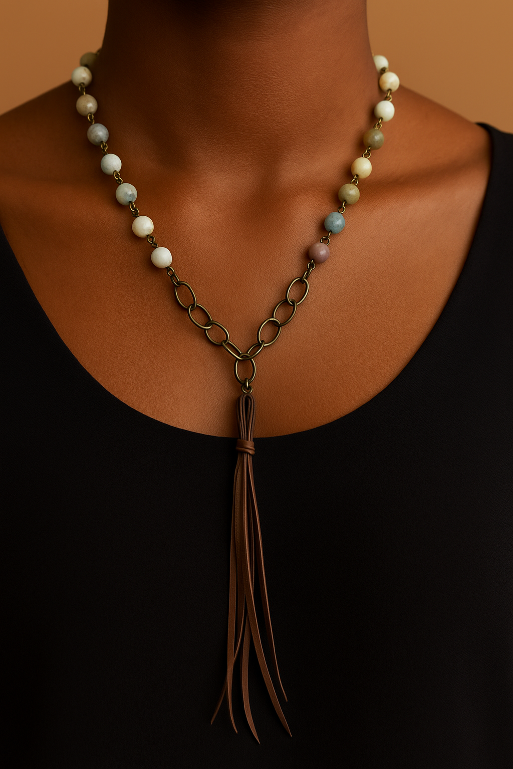 Boho Gemstone Tassle Necklace