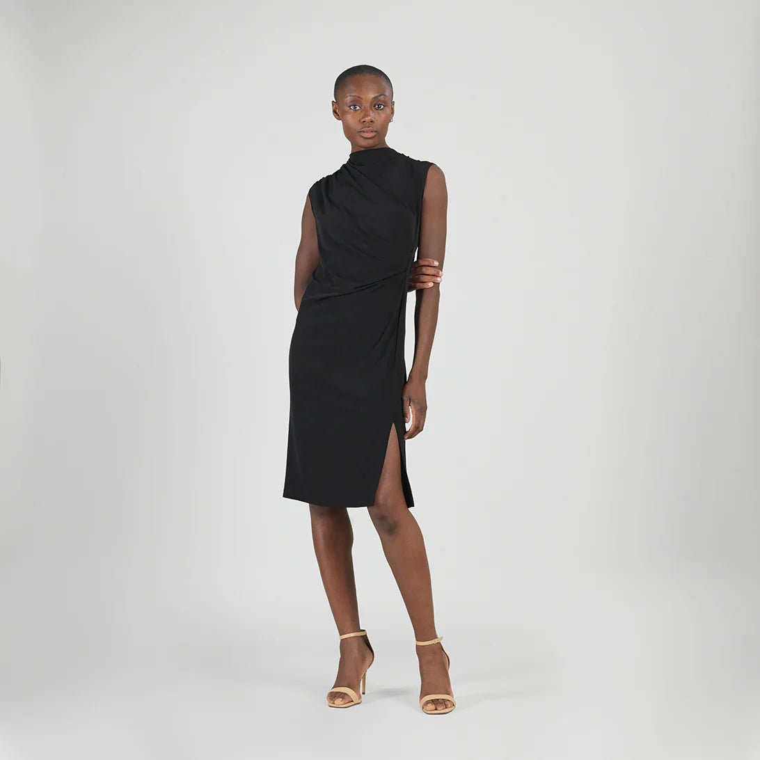 Signature Side Slit Midi Dress - Black