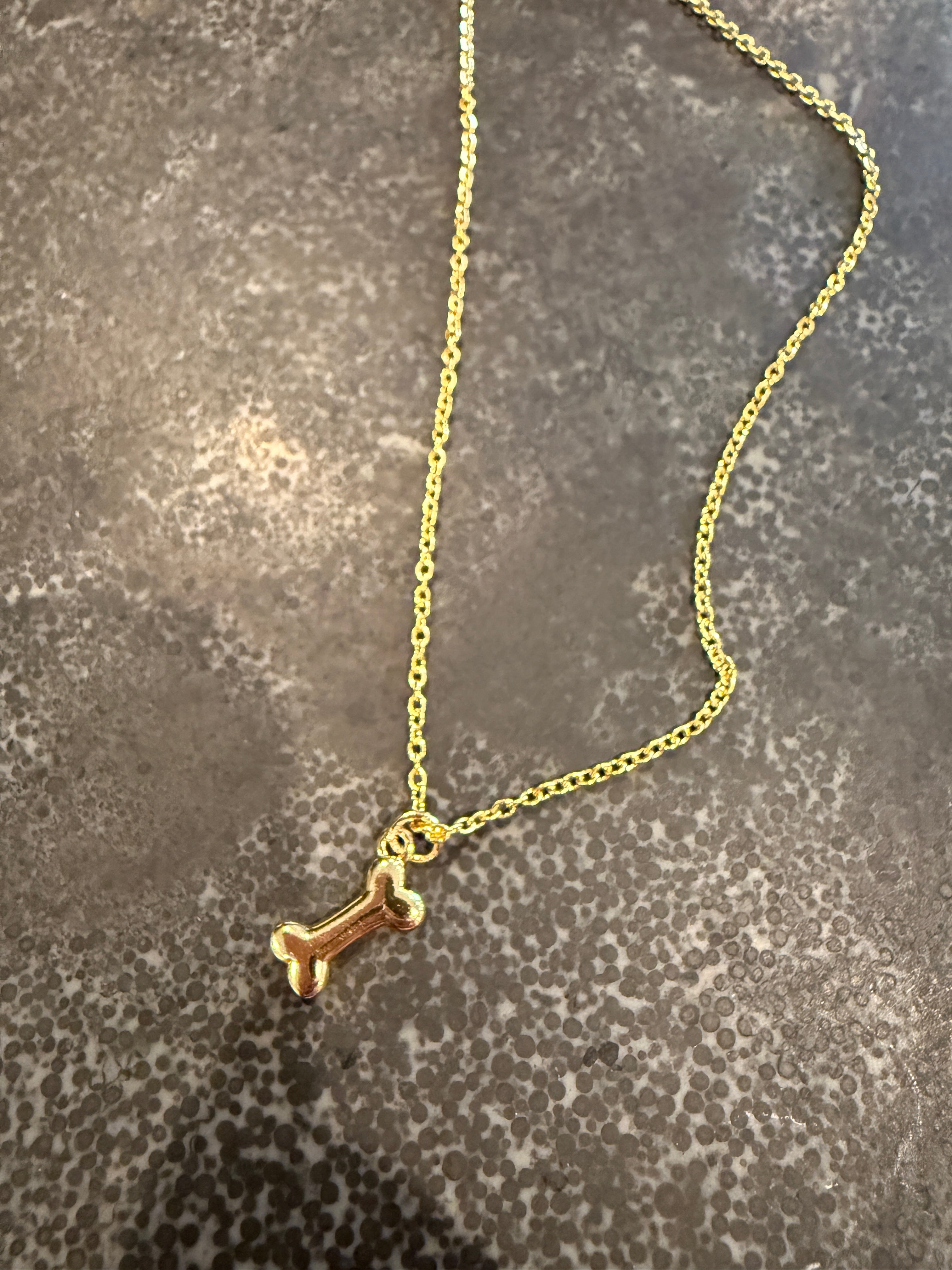 Gold Dog Bone Necklace – Minimalist Dog Mom Charm Pendant