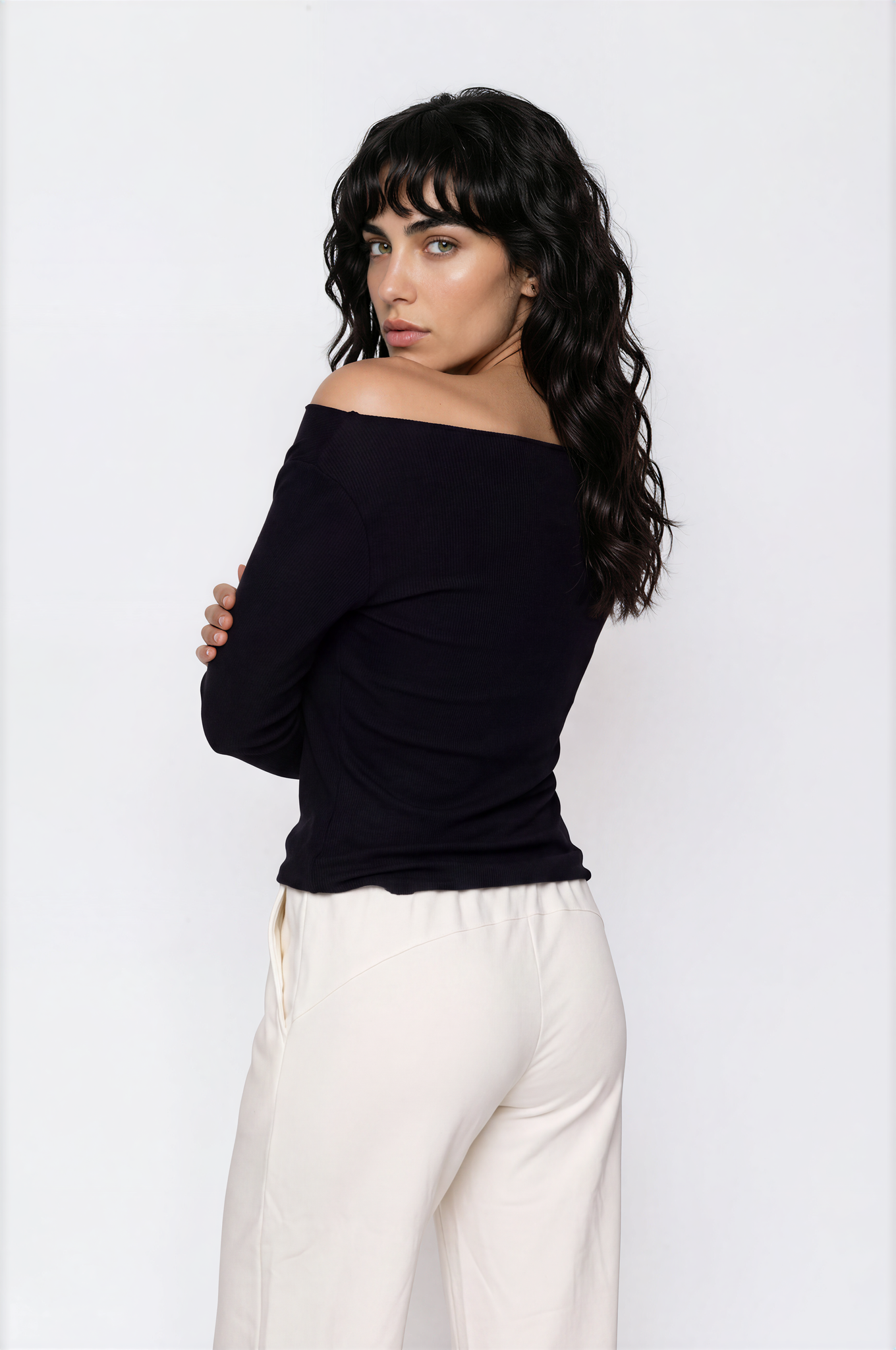 Black Off-the-Shoulder Rib Knit Top