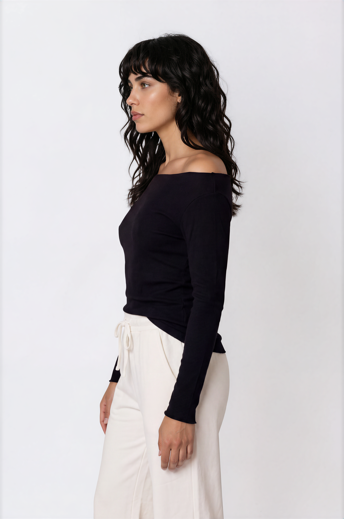 Black Off-the-Shoulder Rib Knit Top