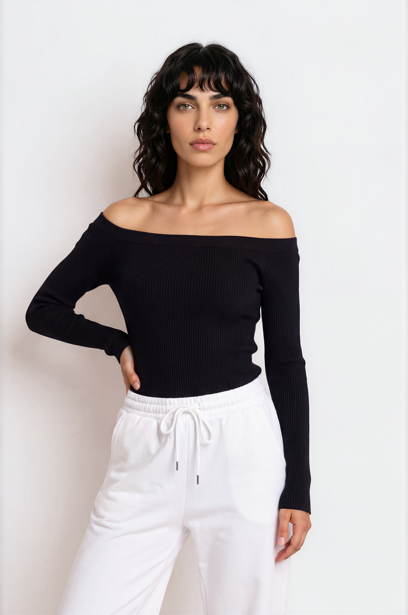 Black Off-the-Shoulder Rib Knit Top