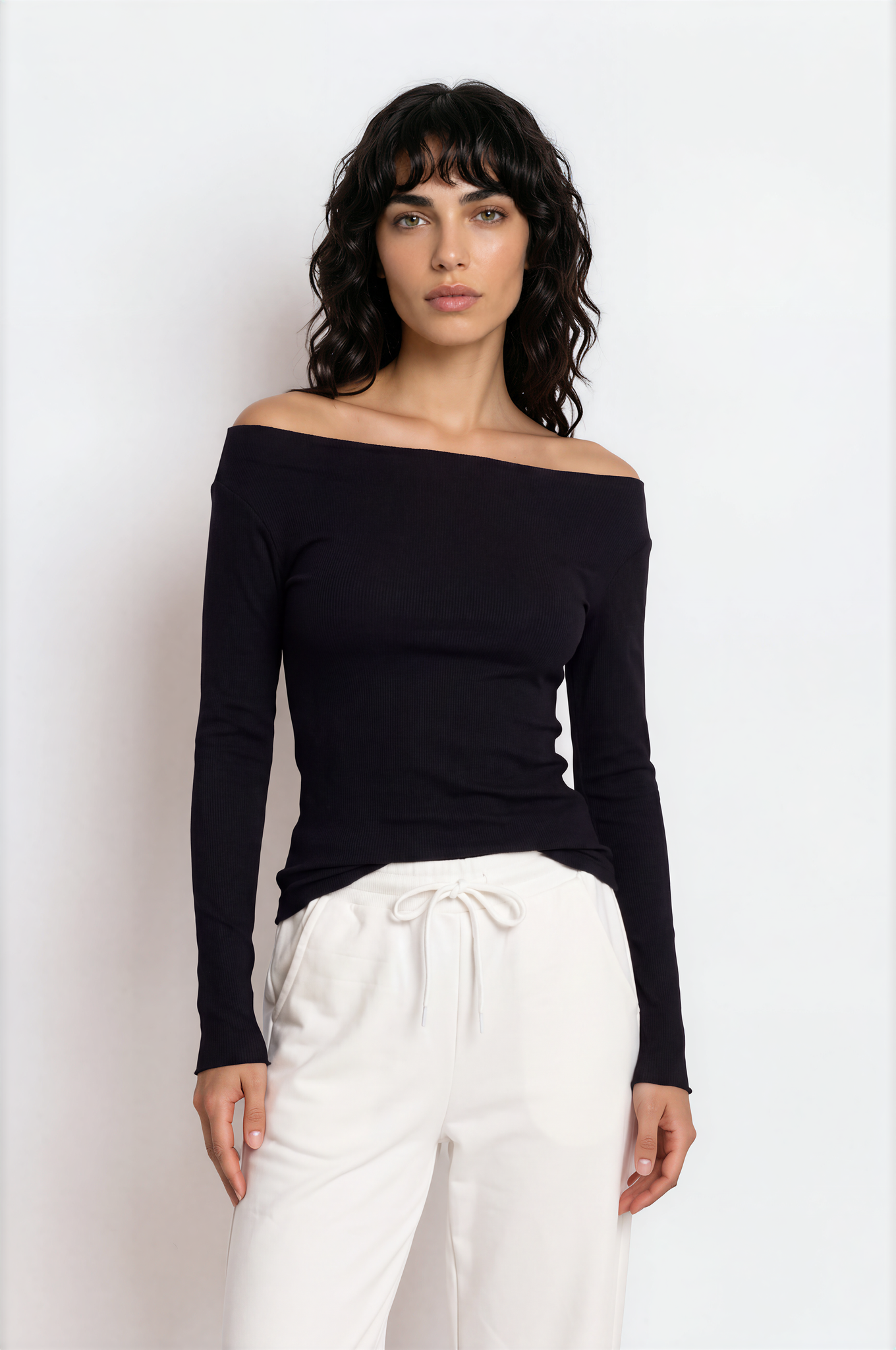 Black Off-the-Shoulder Rib Knit Top