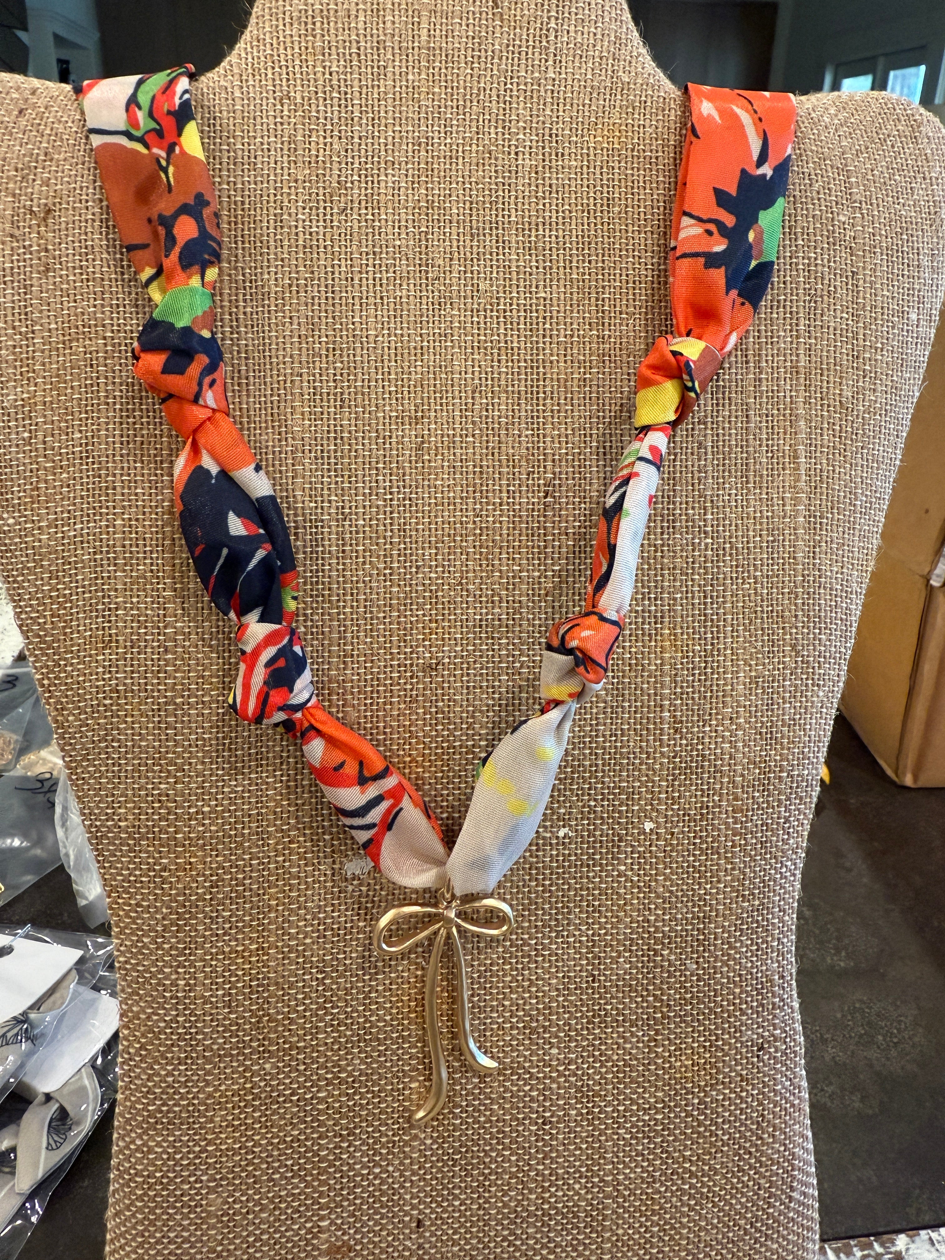 Scarf Bow Pendant Necklace-Multi Color