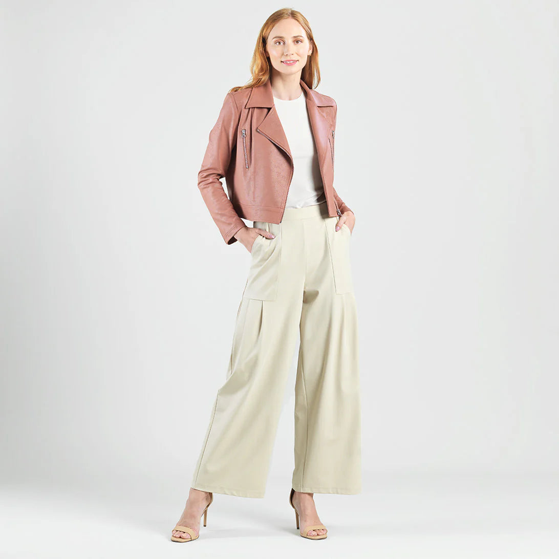 Liquid Leather™ Zip Cuff Moto Waist Jacket - Tan