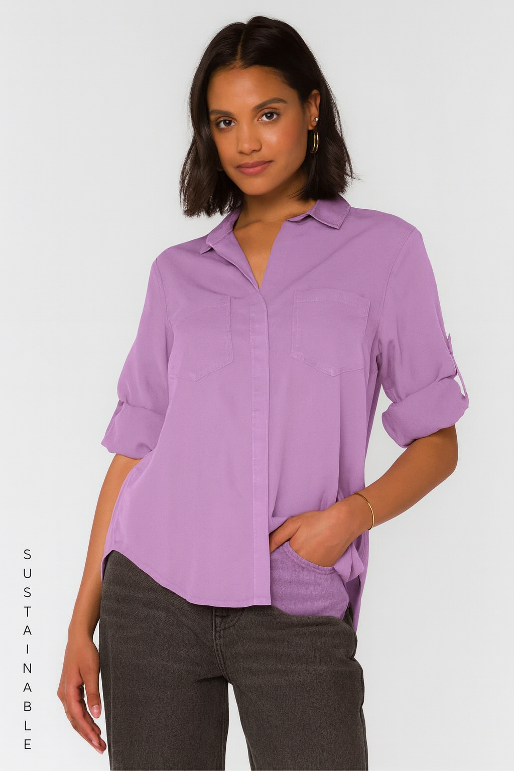 Riley Button Down Shirt- Lavender Bloom