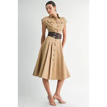 Utilitarian Belted Button-Down Shirt Dress