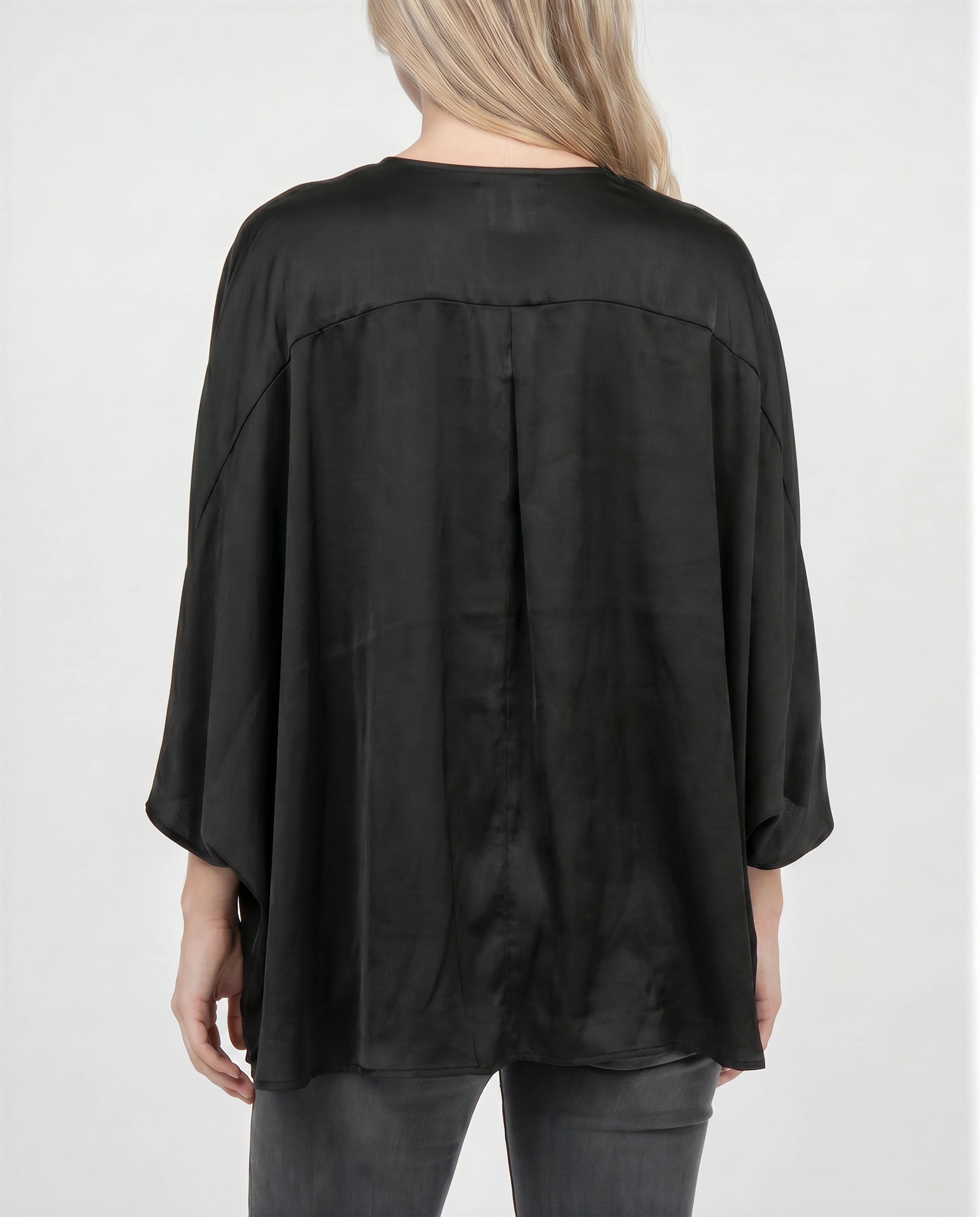 Black Satin Drop Shoulder Top