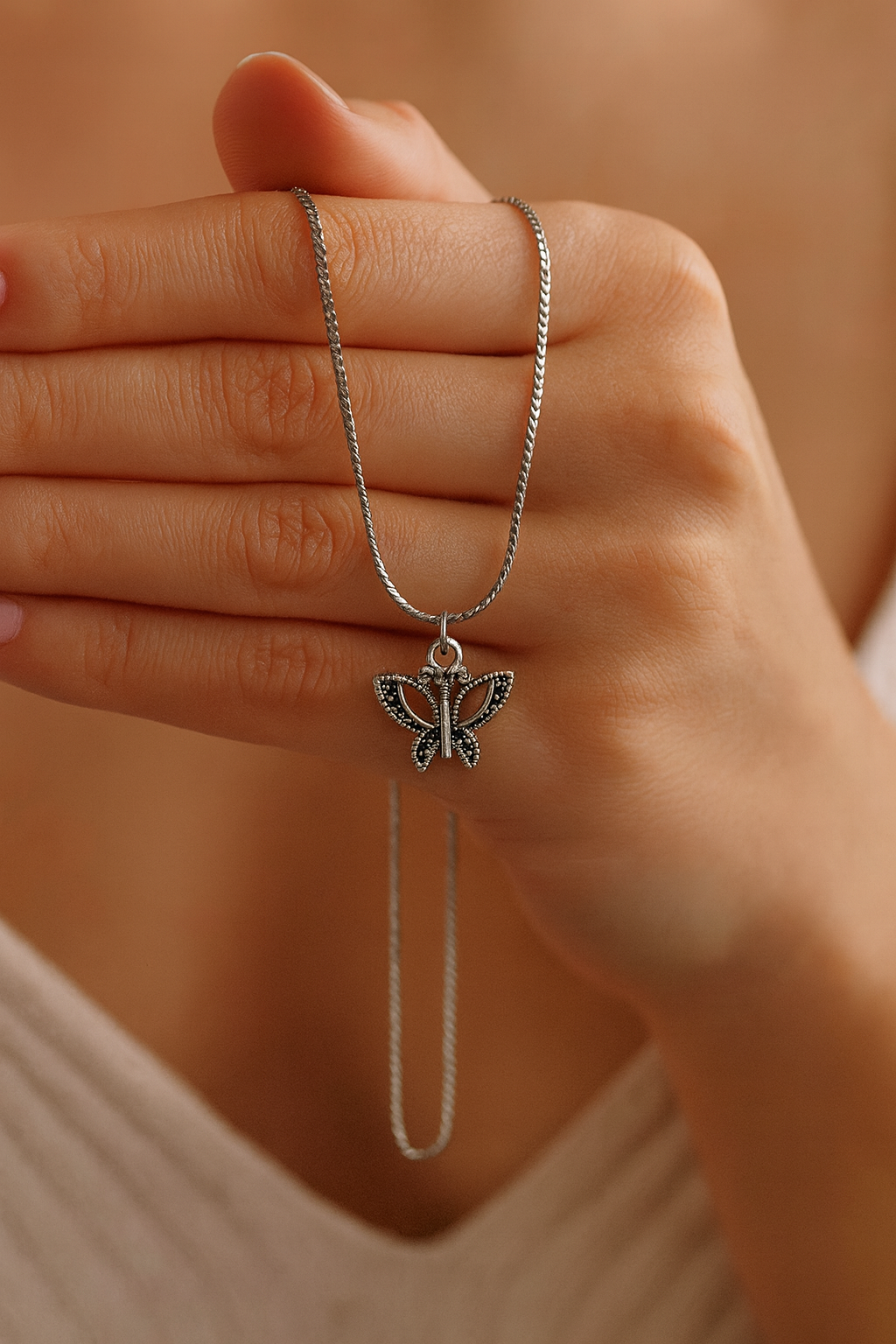 Silver Butterfly Pendant Necklace | Bohemian Chic Jewelry