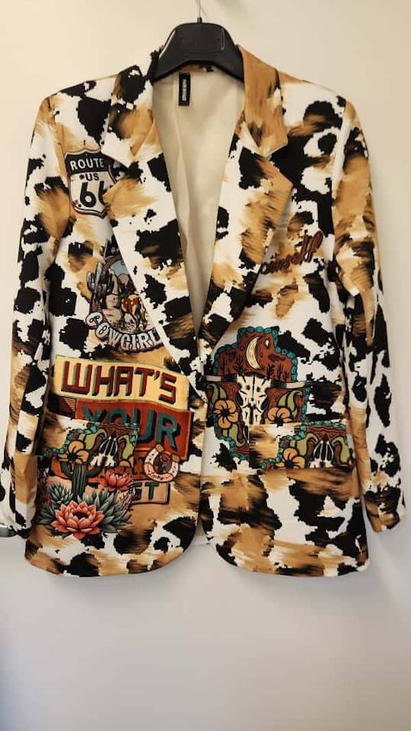 BL66 One Size Route 66 Cowgirl Adventure Print Blazer LOOWIE